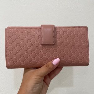 Pink Gucci Leather Monogram Wallet